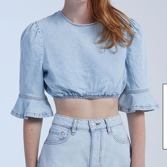 WeWoreWhat REVOLVE Cropped Denim Top, Indigo Comfort‎ Super Light Size XS - Picture 2 of 10